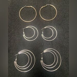 Earrings -3 pairs of Hoops